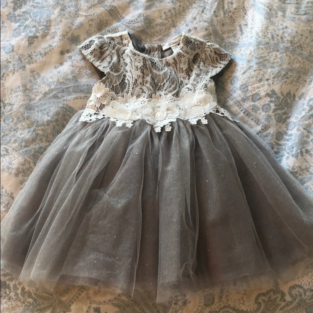 Neiman Marcus Baby Girl Gray Tulle and Lace Dress
